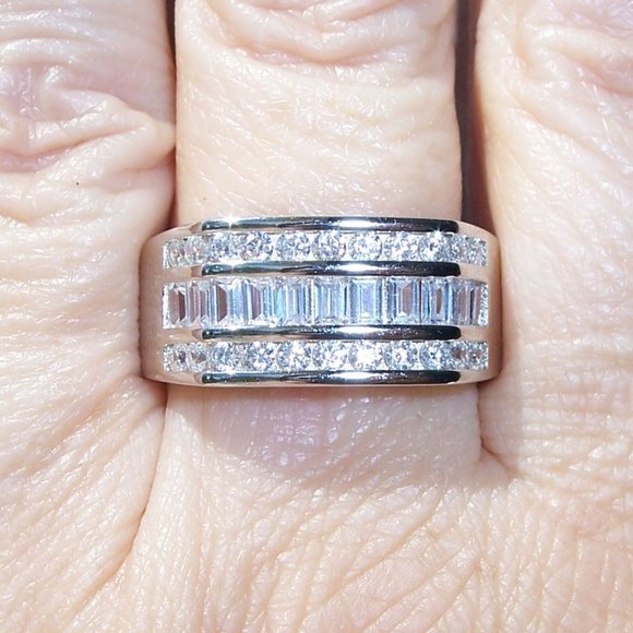 925 STERLING SILVER Men's Channel Set Cubic Zirconia Band Ring - Picture 5 of 16